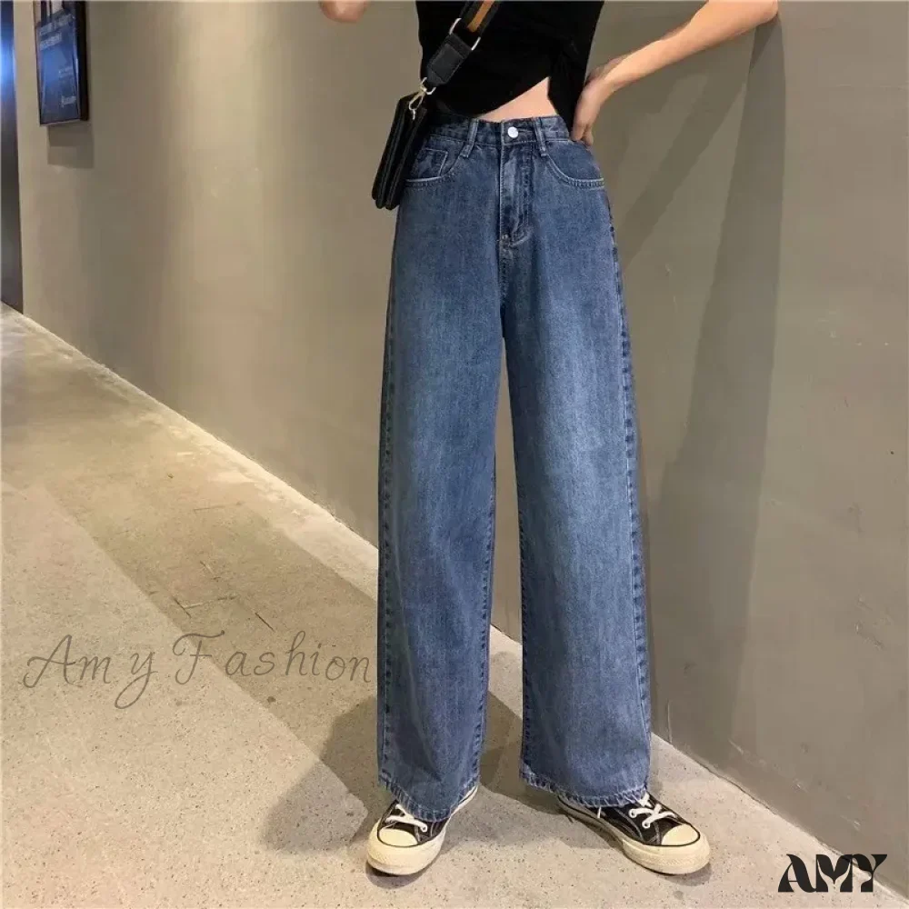 Amy Fashion - High Quality Vintage Blue Wide-Leg Straight Fashion Jean - Image 3