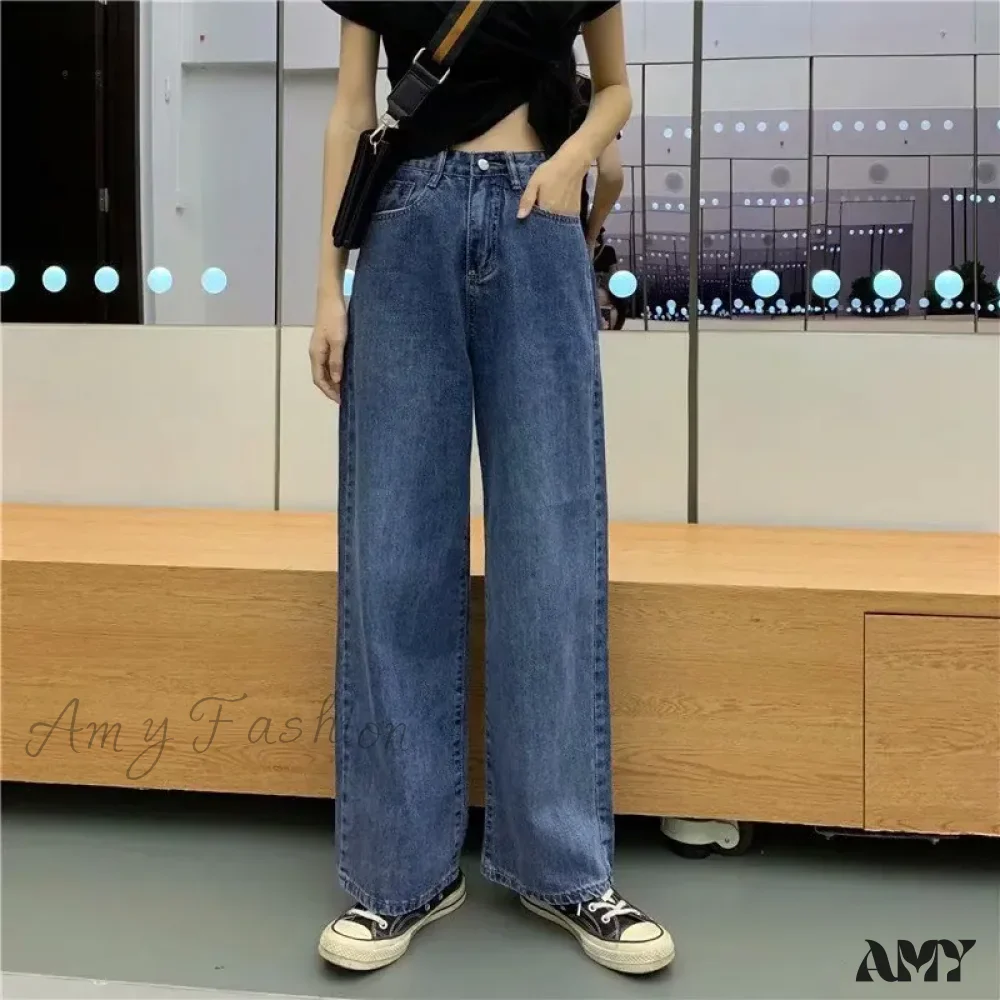 Amy Fashion - High Quality Vintage Blue Wide-Leg Straight Fashion Jean - Image 5