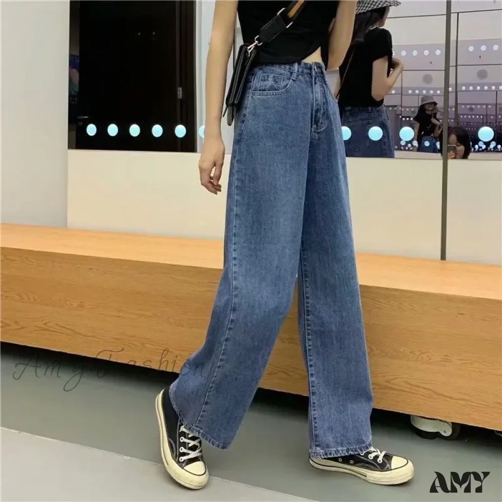 Amy Fashion - High Quality Vintage Blue Wide-Leg Straight Fashion Jean - Image 6