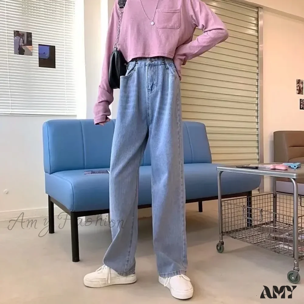 Amy Fashion - High Quality Vintage Blue Wide-Leg Straight Fashion Jean - Image 2