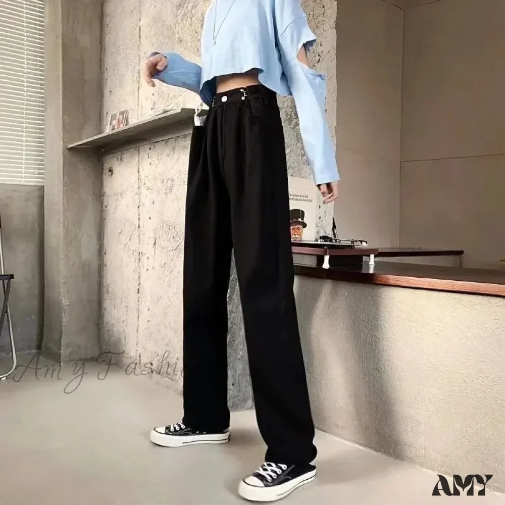 Amy Fashion - High Quality Vintage Blue Wide-Leg Straight Fashion Jean - Image 4
