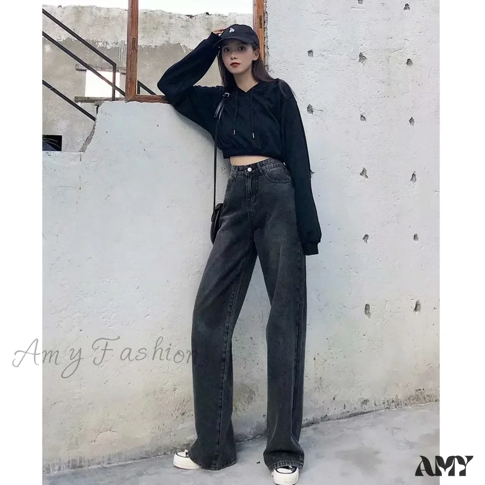 Amy Fashion - High Quality Vintage Blue Wide-Leg Straight Fashion Jean - Image 5