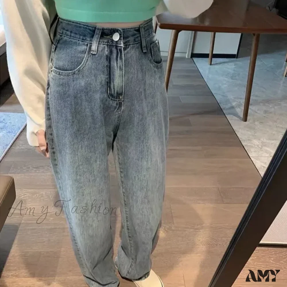 Amy Fashion - High Quality Vintage Blue Wide-Leg Straight Fashion Jean - Image 2