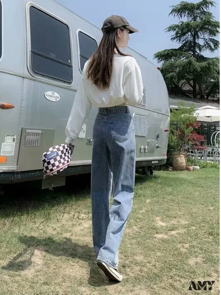 Amy Fashion - High Quality Vintage Blue Wide-Leg Straight Fashion Jean - Image 2