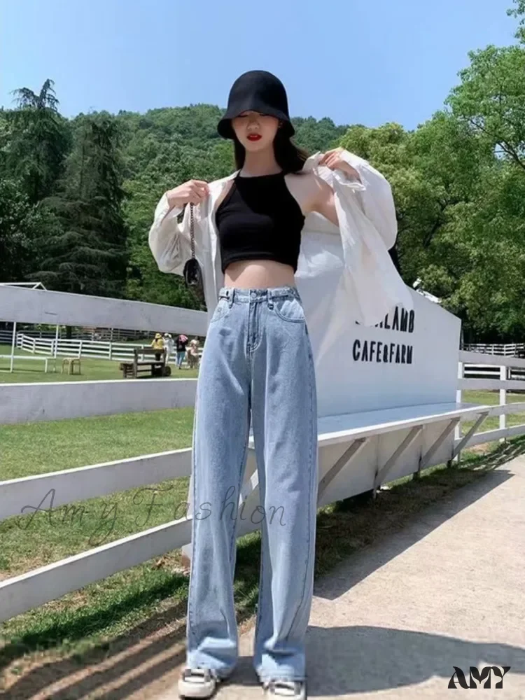 Amy Fashion - High Quality Vintage Blue Wide-Leg Straight Fashion Jean - Image 5
