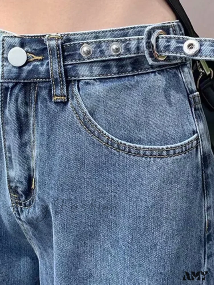 Amy Fashion - High Quality Vintage Blue Wide-Leg Straight Fashion Jean - Image 6