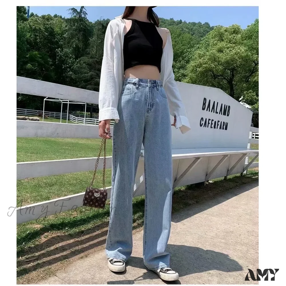 Amy Fashion - High Quality Vintage Blue Wide-Leg Straight Fashion Jean - Image 8