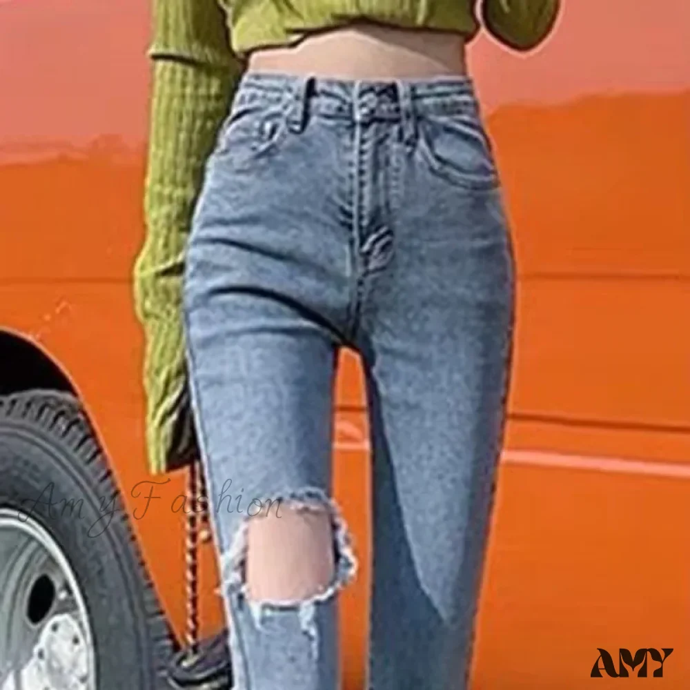 Amy Fashion - High Quality Vintage Blue Wide-Leg Straight Fashion Jean - Image 5