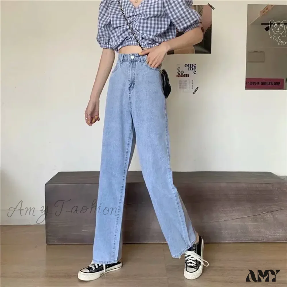 Amy Fashion - High Quality Vintage Blue Wide-Leg Straight Fashion Jean - Image 2