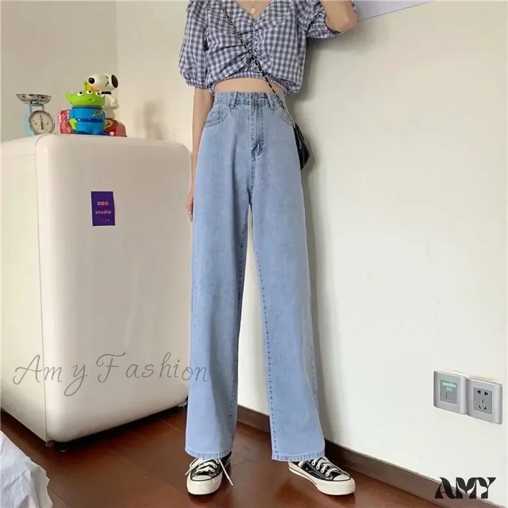 Amy Fashion - High Quality Vintage Blue Wide-Leg Straight Fashion Jean - Image 3