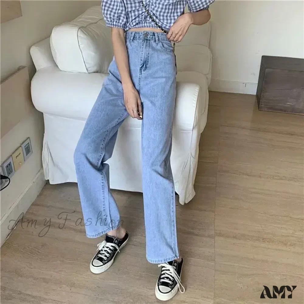 Amy Fashion - High Quality Vintage Blue Wide-Leg Straight Fashion Jean - Image 4