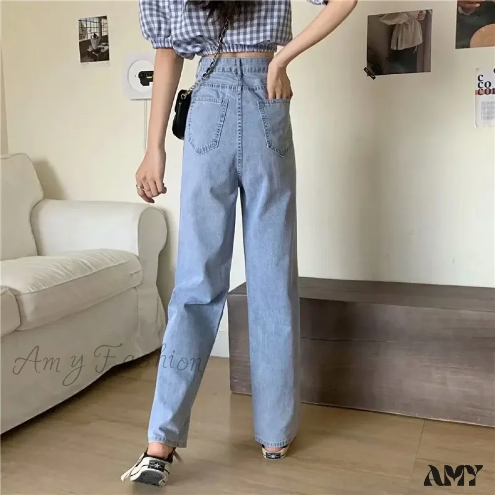 Amy Fashion - High Quality Vintage Blue Wide-Leg Straight Fashion Jean - Image 5