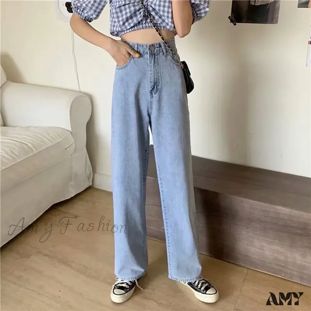 Amy Fashion - High Quality Vintage Blue Wide-Leg Straight Fashion Jean - Image 6