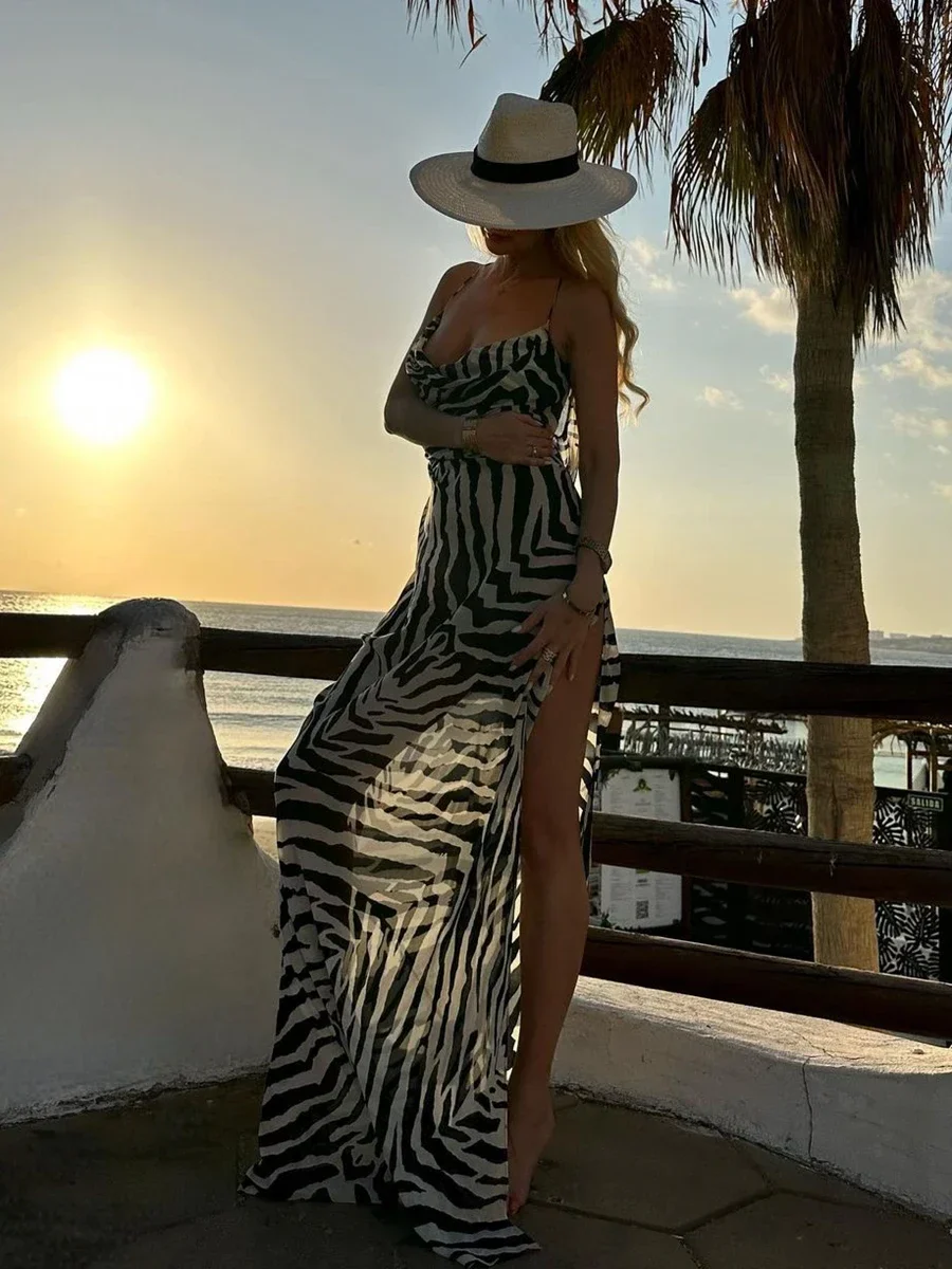 High Split Leopard See-through Vacation Dress - Image 5