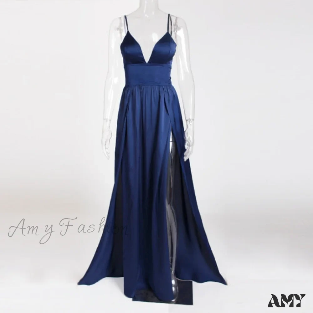 Amy Fashion - High Splits Red Satin Night Club Party Dress - Image 2