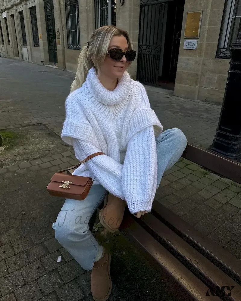 High Street Fashion Women 2024 Autumn Elegant Solid Flying Sleeve Loose Winter Warm Sweater - Image 11