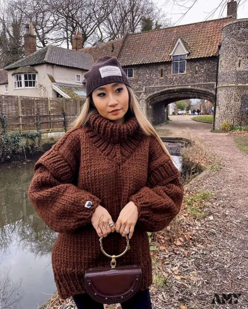 High Street Fashion Women 2024 Autumn Elegant Solid Flying Sleeve Loose Winter Warm Sweater - Image 13