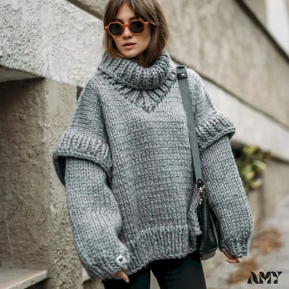 High Street Fashion Women 2024 Autumn Elegant Solid Flying Sleeve Loose Winter Warm Sweater - Image 5
