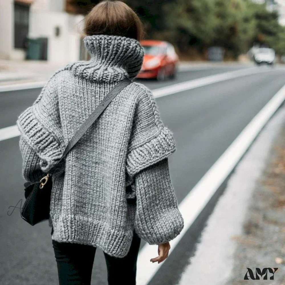High Street Fashion Women 2024 Autumn Elegant Solid Flying Sleeve Loose Winter Warm Sweater - Image 6