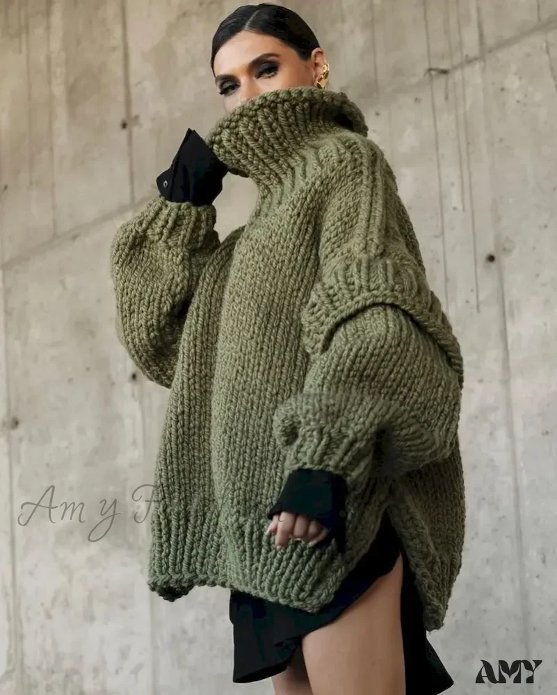 High Street Fashion Women 2024 Autumn Elegant Solid Flying Sleeve Loose Winter Warm Sweater - Image 8