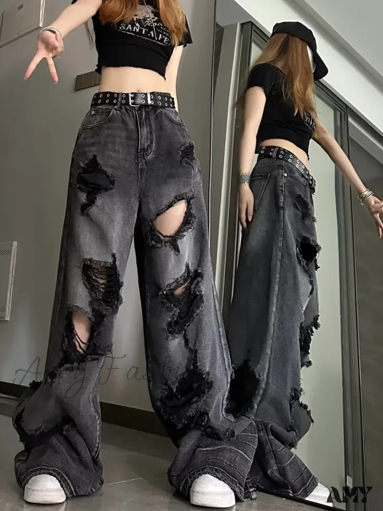 Amy Fashion - High Street Heavy Industry Wide Leg Niche Design Trendy Brand Women's Jean - Image 3