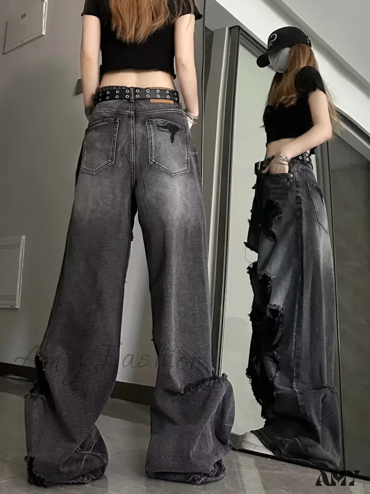Amy Fashion - High Street Heavy Industry Wide Leg Niche Design Trendy Brand Women's Jean - Image 4