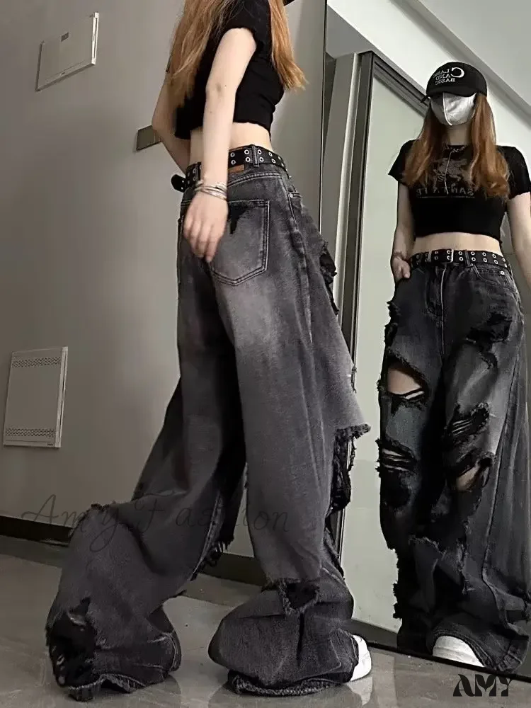 Amy Fashion - High Street Heavy Industry Wide Leg Niche Design Trendy Brand Women's Jean - Image 5