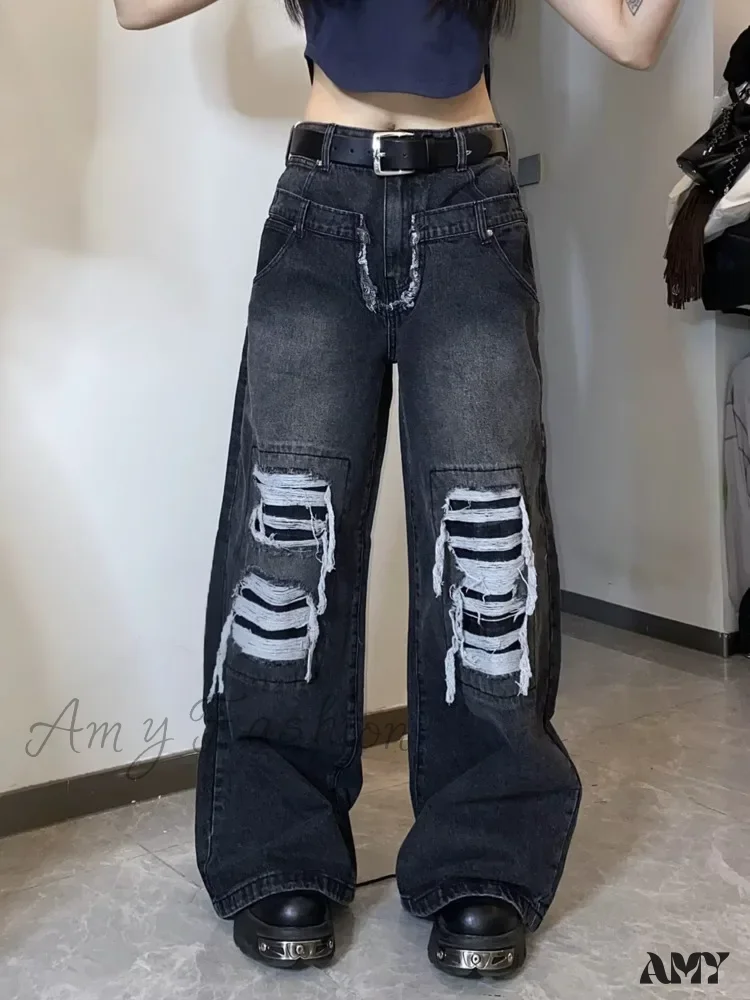 Amy Fashion - High Street Niche Design Washed Straight Tube Loose Fitting Retro Trendy Women's Jean - Image 2