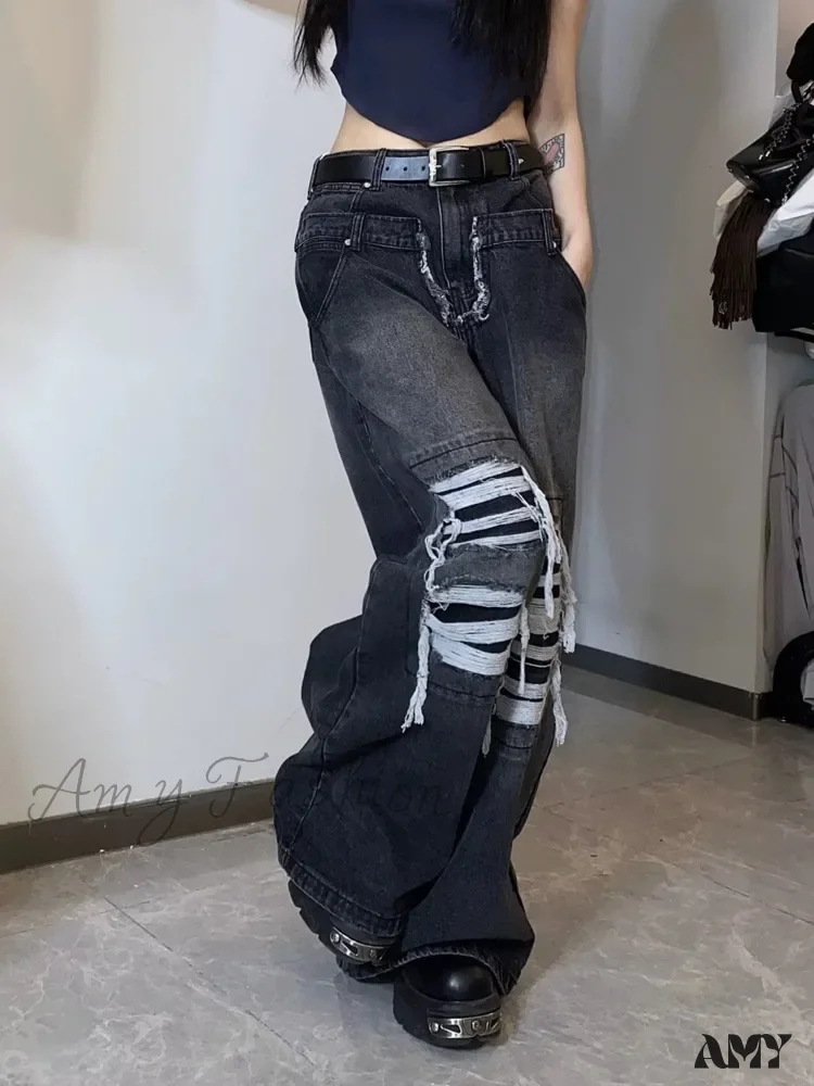 Amy Fashion - High Street Niche Design Washed Straight Tube Loose Fitting Retro Trendy Women's Jean - Image 4