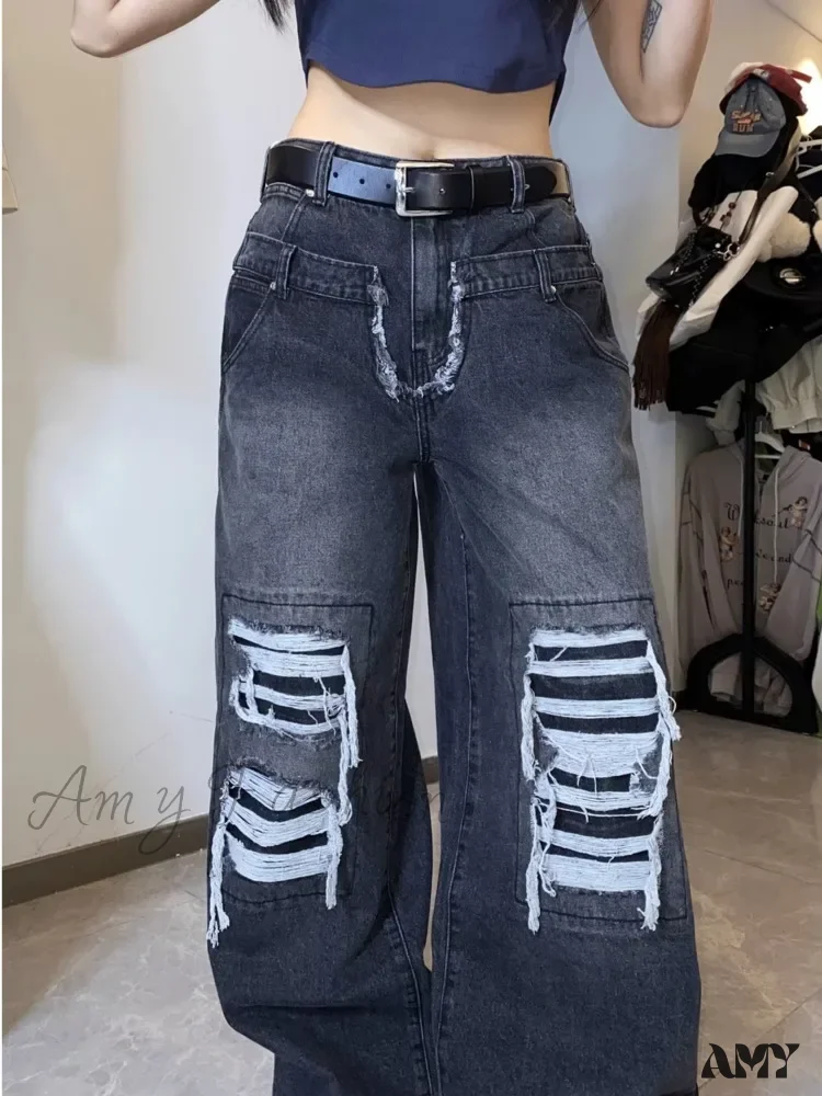 Amy Fashion - High Street Niche Design Washed Straight Tube Loose Fitting Retro Trendy Women's Jean - Image 5