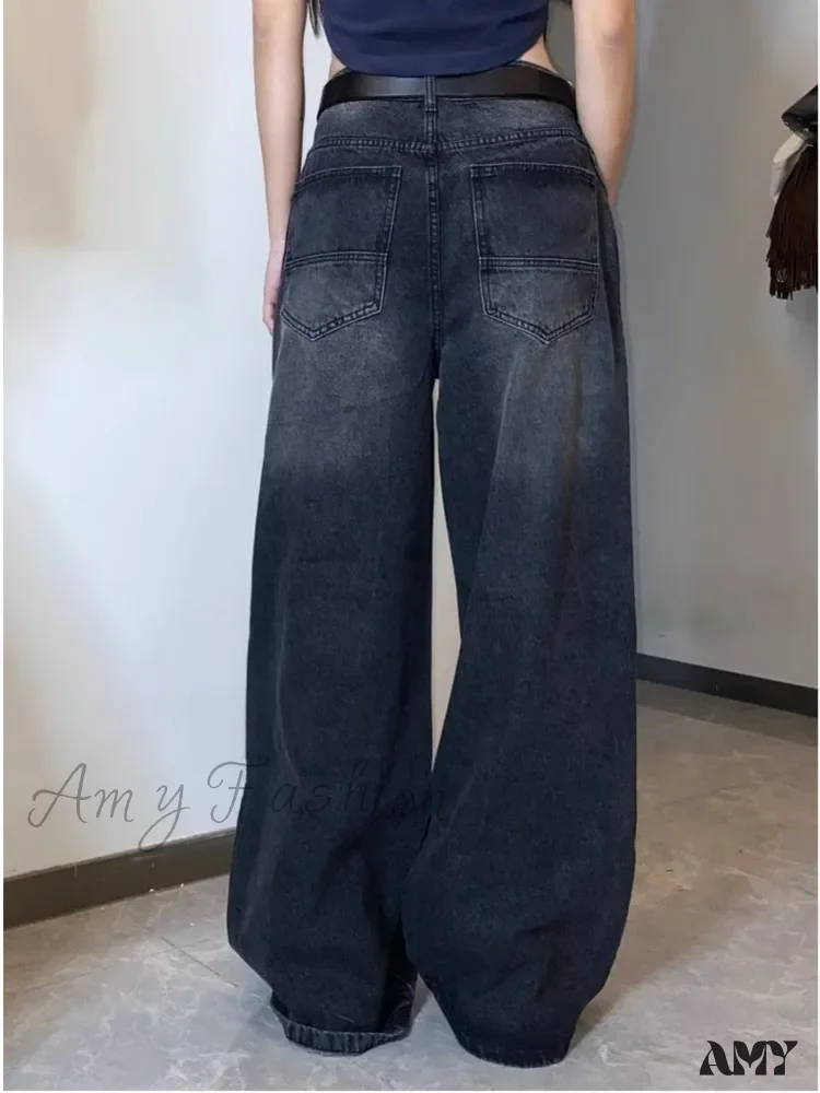 Amy Fashion - High Street Niche Design Washed Straight Tube Loose Fitting Retro Trendy Women's Jean - Image 6
