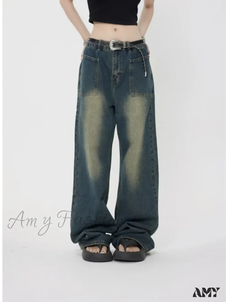 Amy Fashion - High Street Trendy Brand Summer Retro Straight Tube Floor Sweeping Denim Jean - Image 3