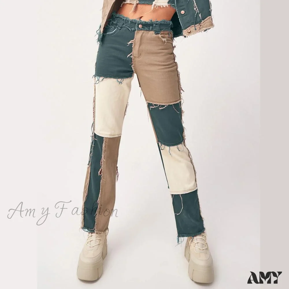 Amy Fashion - High Street Variegated Patchwork Jeans - Image 10