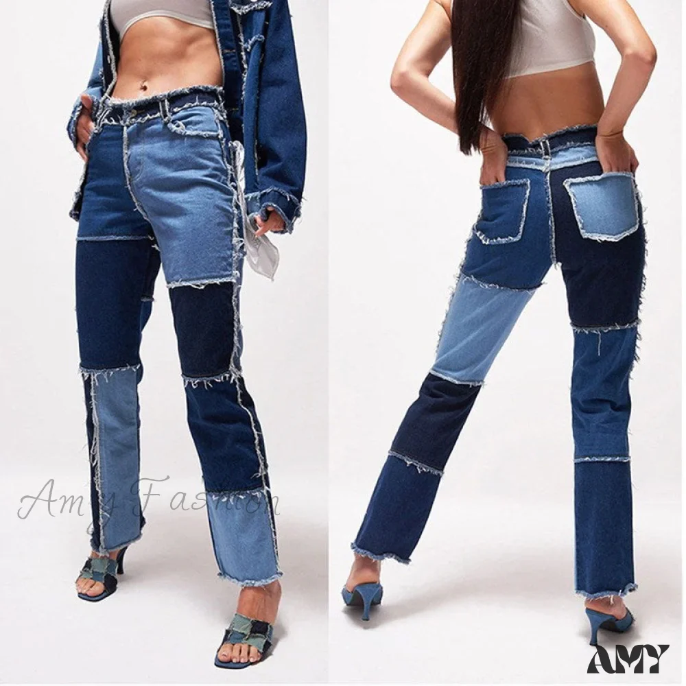Amy Fashion - High Street Variegated Patchwork Jeans - Image 4