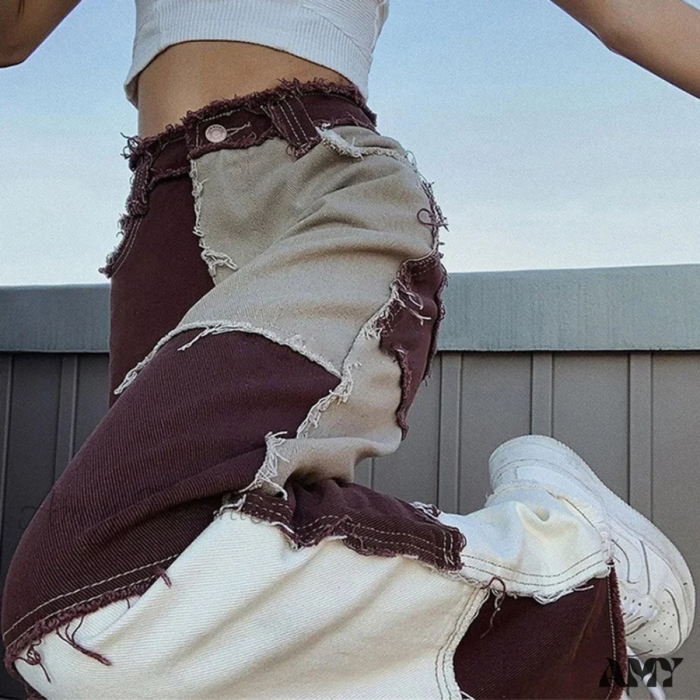 Amy Fashion - High Street Variegated Patchwork Jeans - Image 6