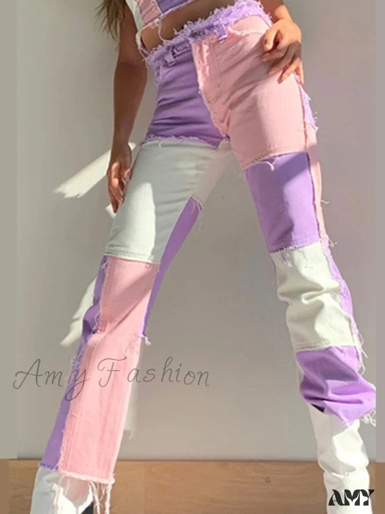 Amy Fashion - High Street Variegated Patchwork Jeans - Image 7