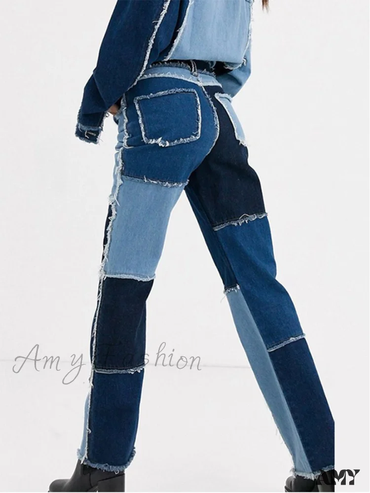 Amy Fashion - High Street Variegated Patchwork Jeans - Image 8