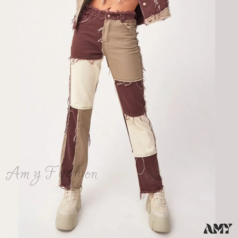 Amy Fashion - High Street Variegated Patchwork Jeans - Image 9