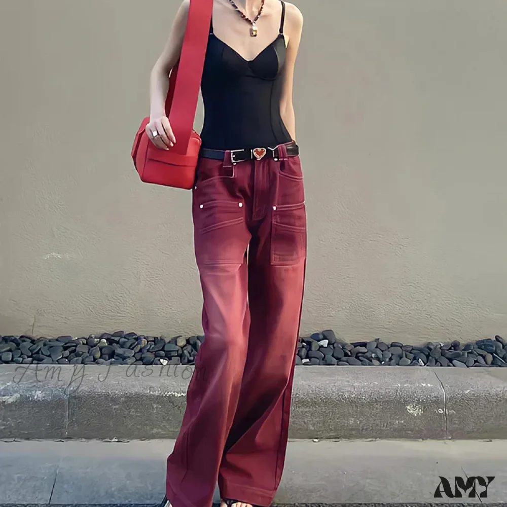 High Waist Baggy Boyfriend Style Vintage Washed Distressed Wide Leg Mopping Y2K Jeans - Image 3