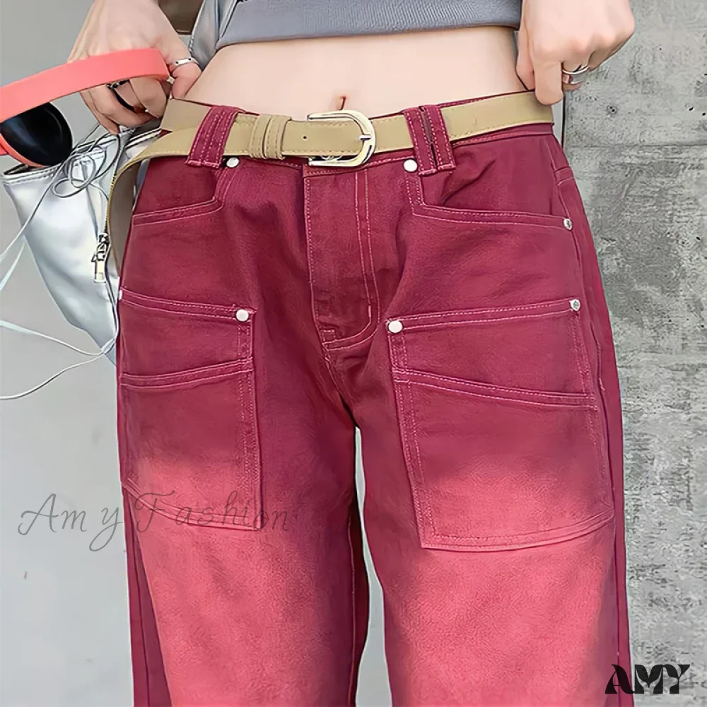 High Waist Baggy Boyfriend Style Vintage Washed Distressed Wide Leg Mopping Y2K Jeans - Image 5