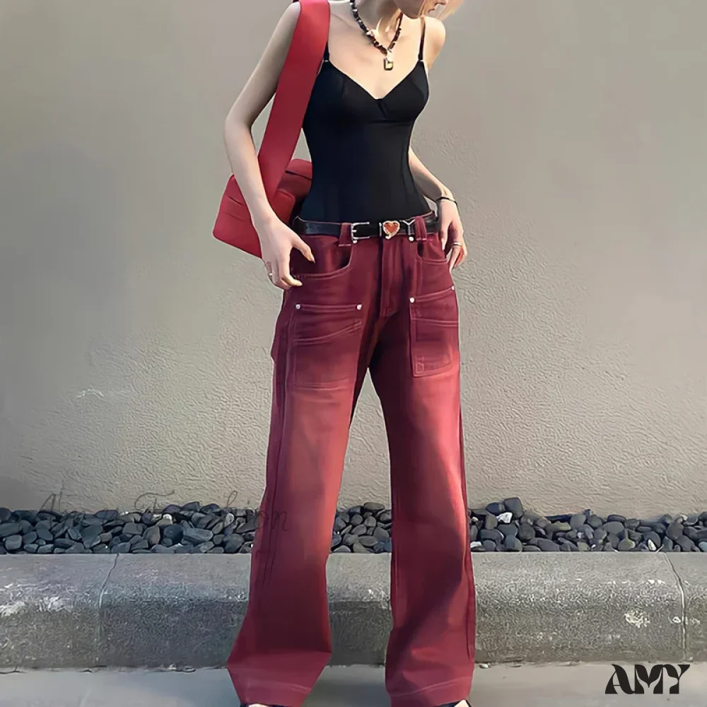 High Waist Baggy Boyfriend Style Vintage Washed Distressed Wide Leg Mopping Y2K Jeans - Image 7