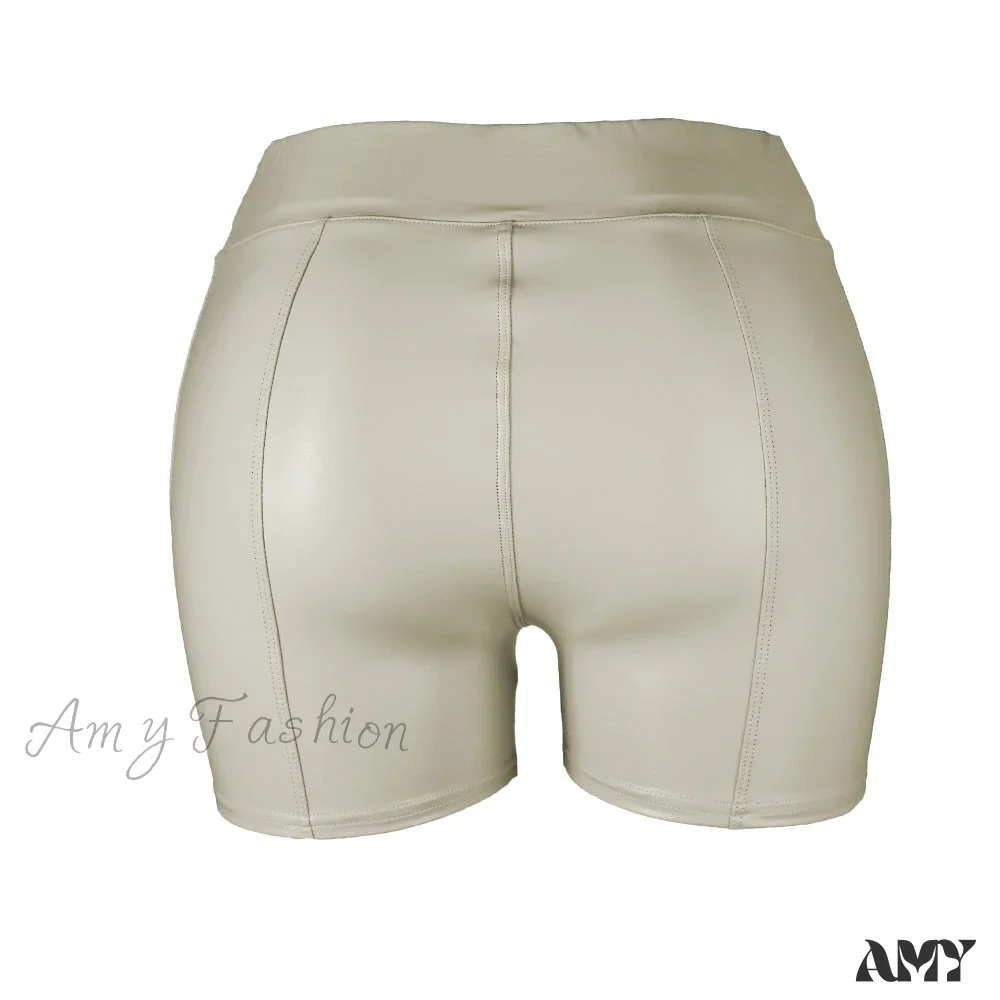 Amy Fashion - High Waist Faux Leather Shorts - Image 10