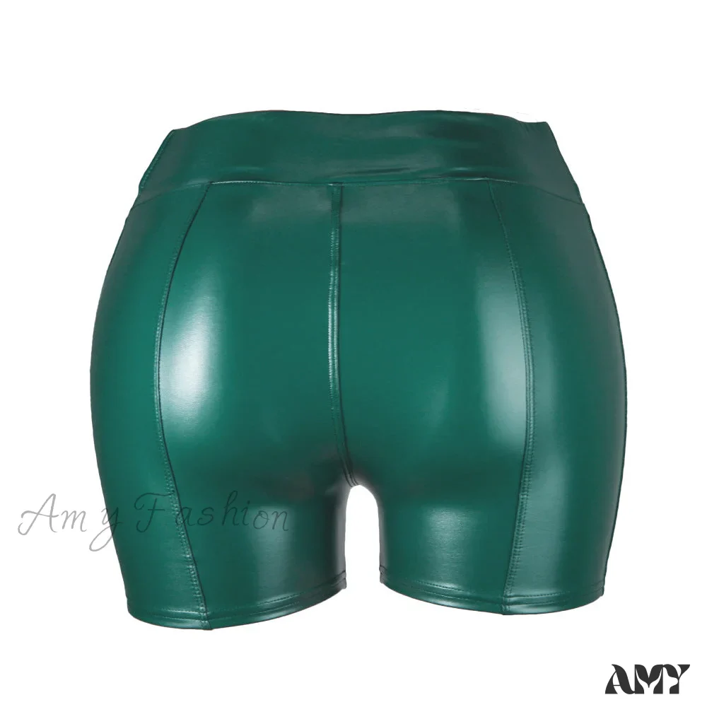 Amy Fashion - High Waist Faux Leather Shorts - Image 11