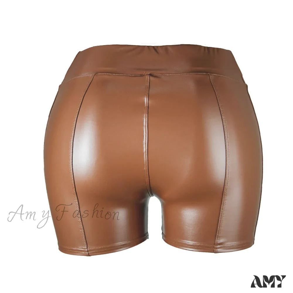 Amy Fashion - High Waist Faux Leather Shorts - Image 9