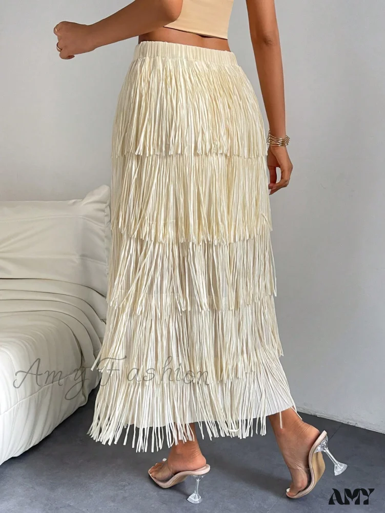 Amy Fashion - High Waist Fringe Trim Skirt - Image 2