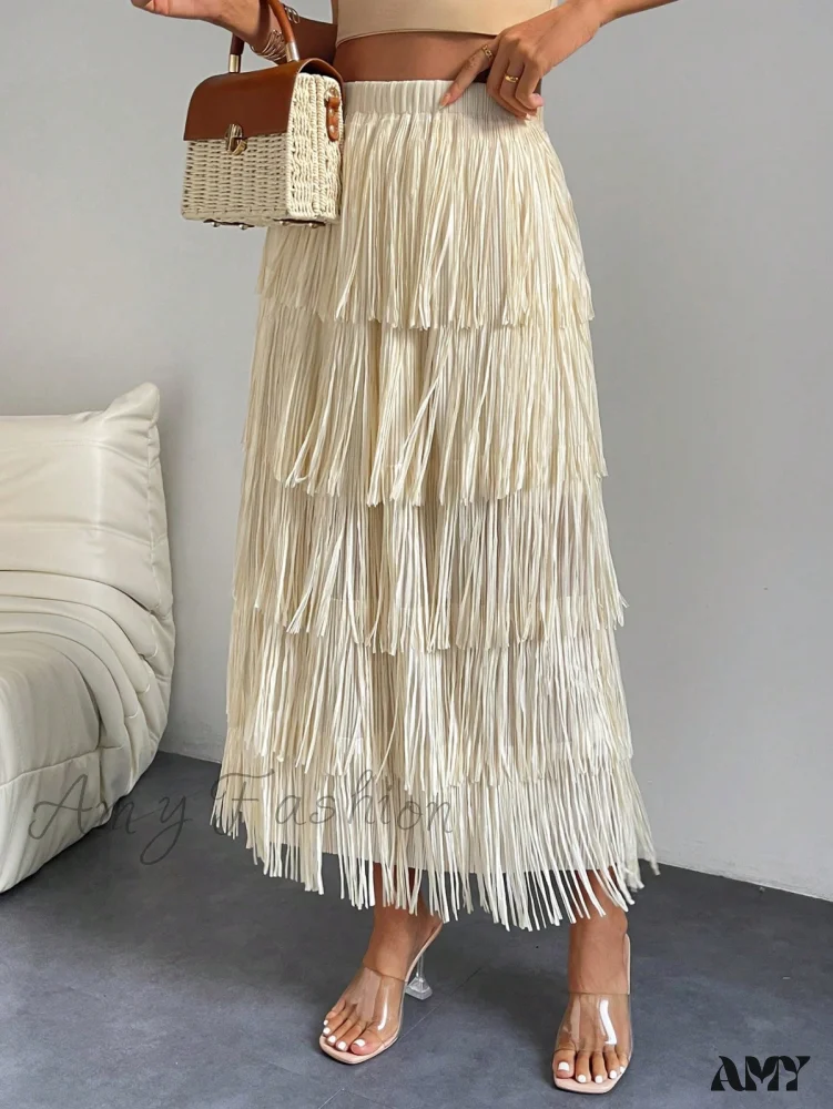 Amy Fashion - High Waist Fringe Trim Skirt - Image 5