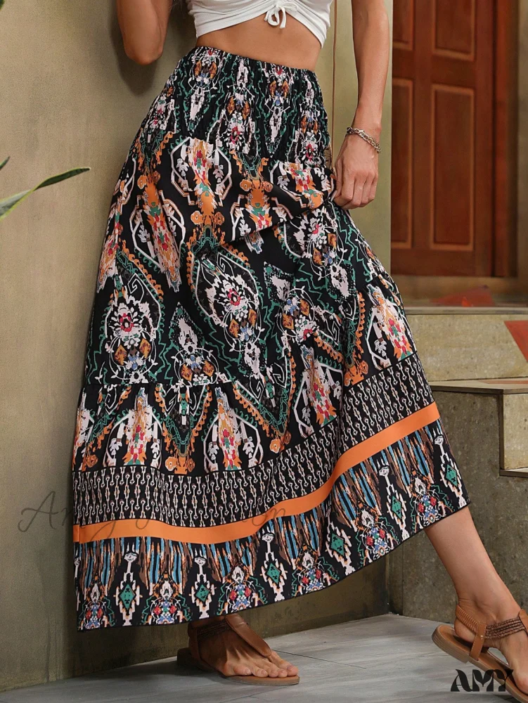Amy Fashion - High Waist Graphic Print Ruffle Hem Skirt - Image 3