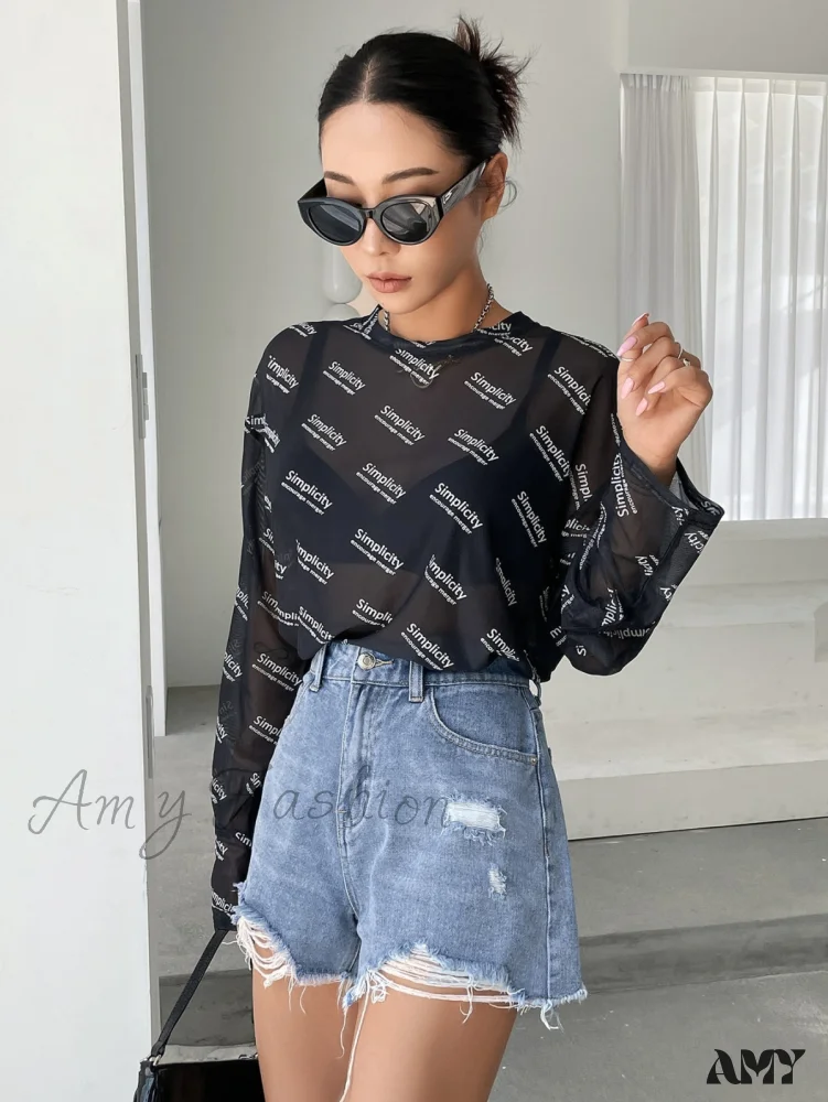 Amy Fashion - High Waist Ripped Raw Trim Denim Shorts - Image 5