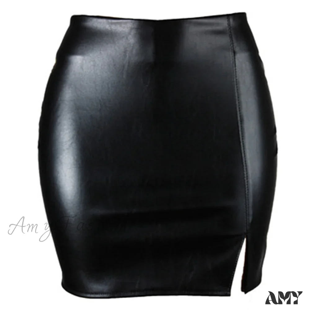 Amy Fashion - High Waist Split Pu Leather Mini Skirt - Image 6