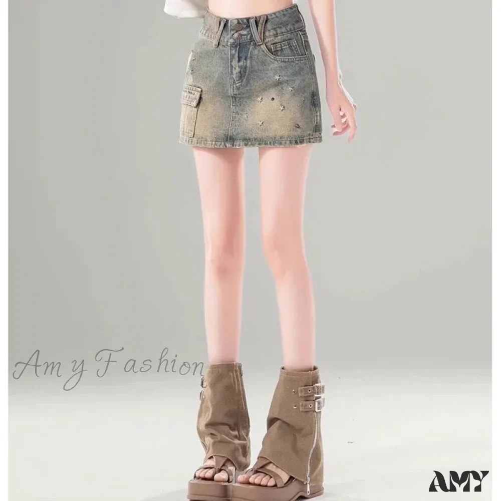 High Waist Streetwear A-Line Fashion Sequin Gothic Y2K Mini Dress Light Blue Skirt - Image 2
